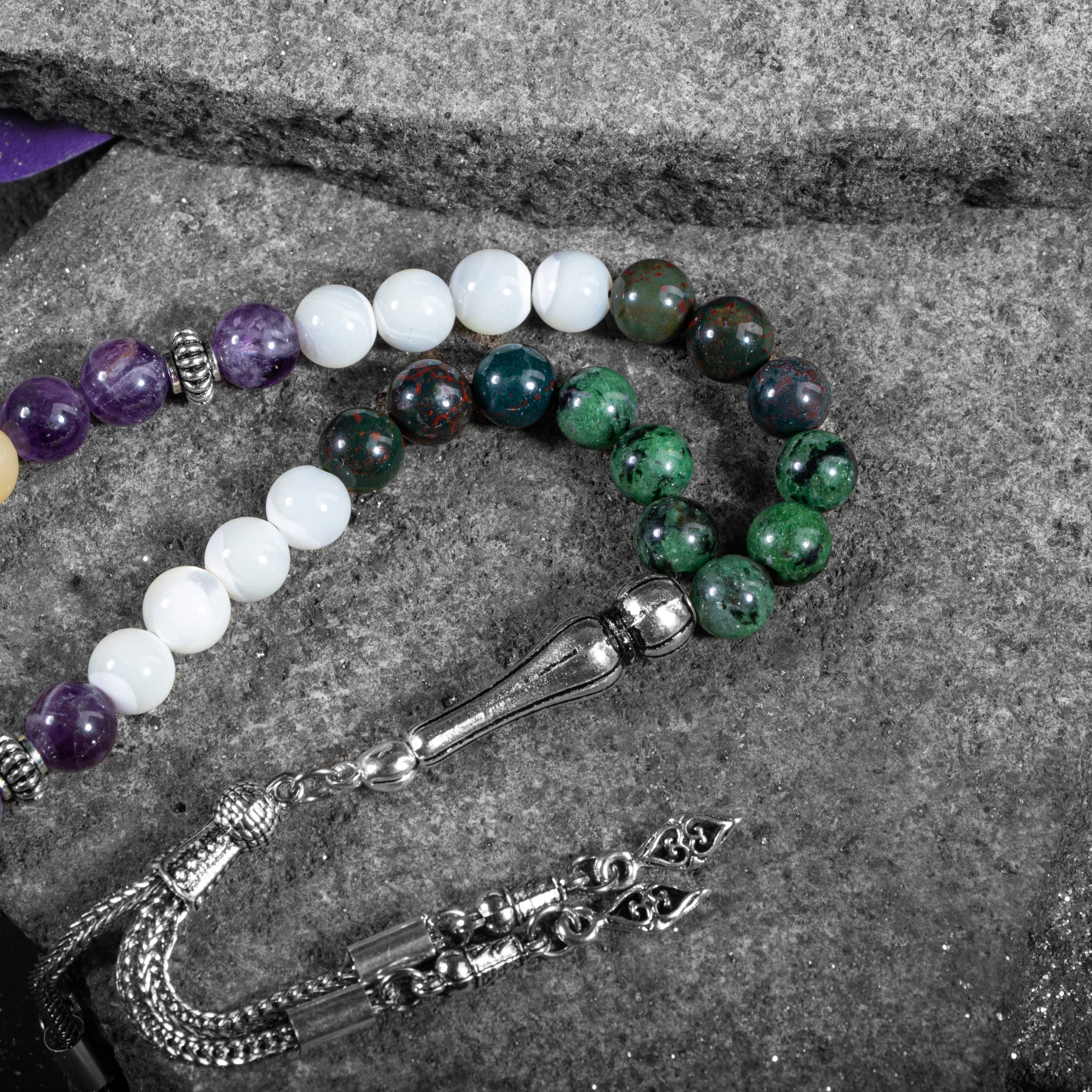 Cancer Rosary - Amethyst, Anyolite, Aragonite, Blood Stone, Mother of Pearl