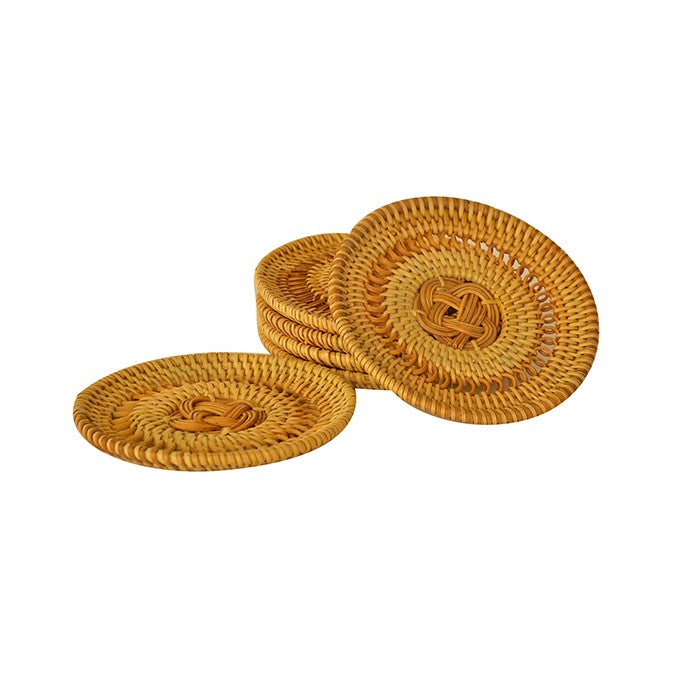 6-Piece Rattan Hand Knitted - Ceramic Coaster- 02