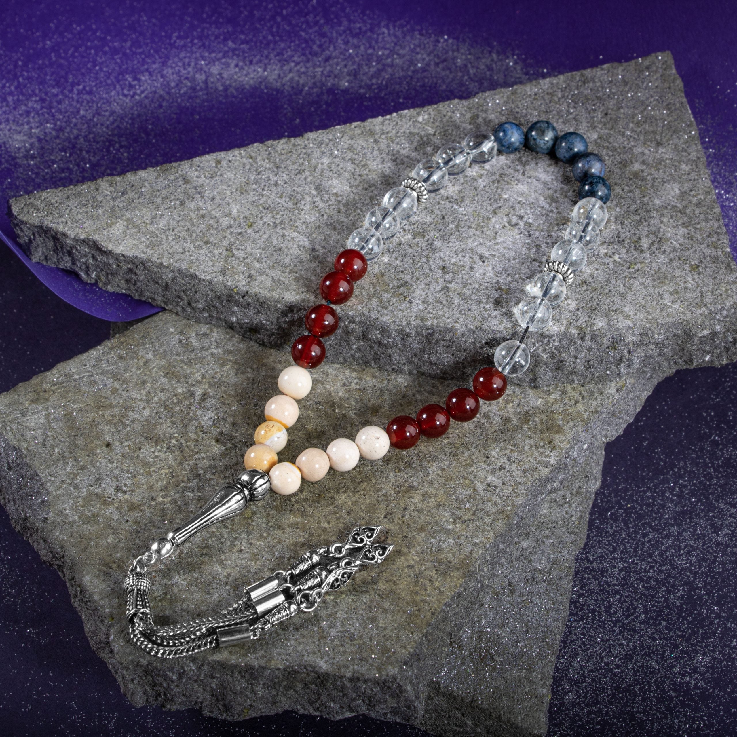 Capricorn Rosary - Dumortierite, Jasper, Red Agate, Crystal Quartz