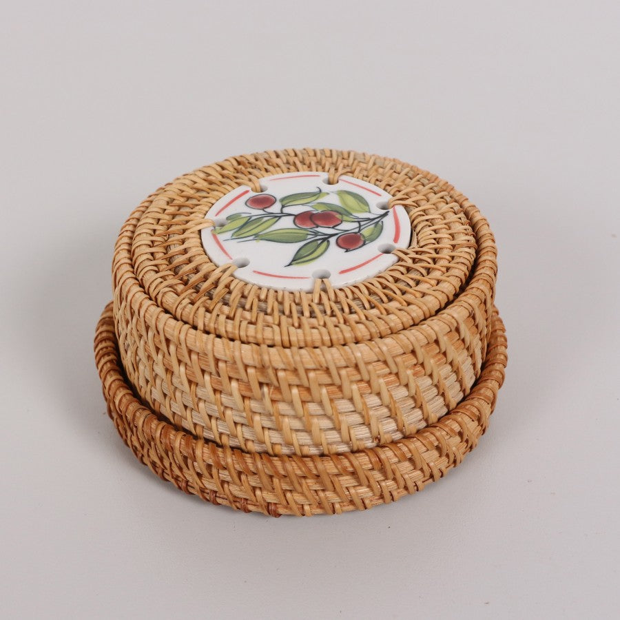 Natural Rattan Handmade Ceramic Coasters