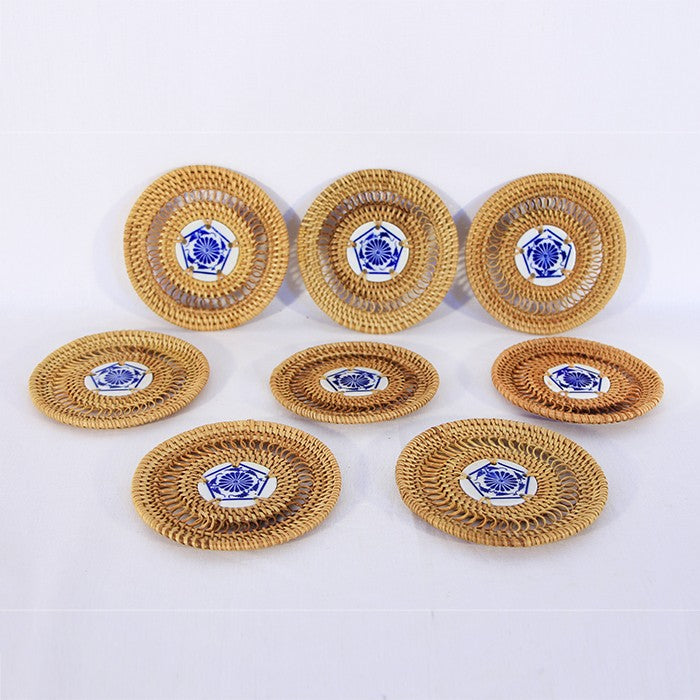8-Piece Rattan Hand Knitted - Ceramic Coaster