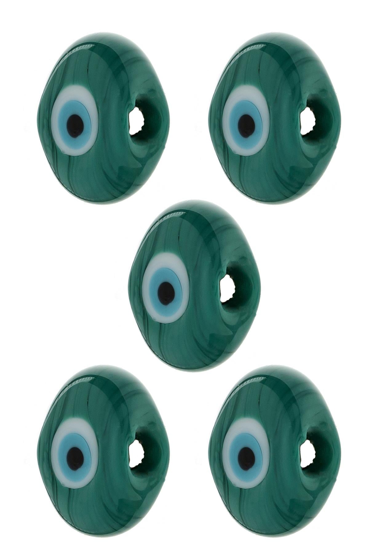 5 Pcs Green Evil Eye Pendant Bodrum Beads