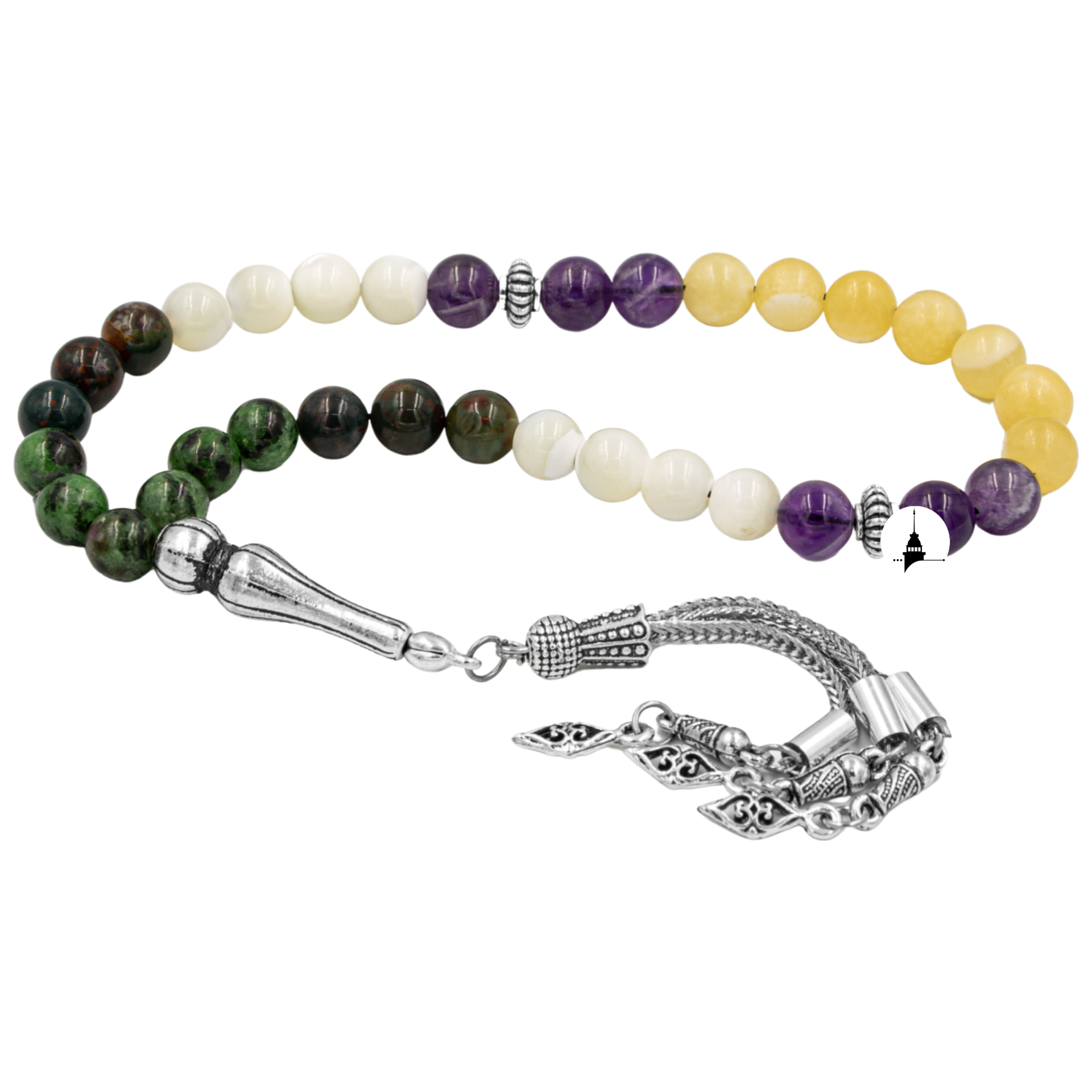 Cancer Rosary - Amethyst, Anyolite, Aragonite, Blood Stone, Mother of Pearl