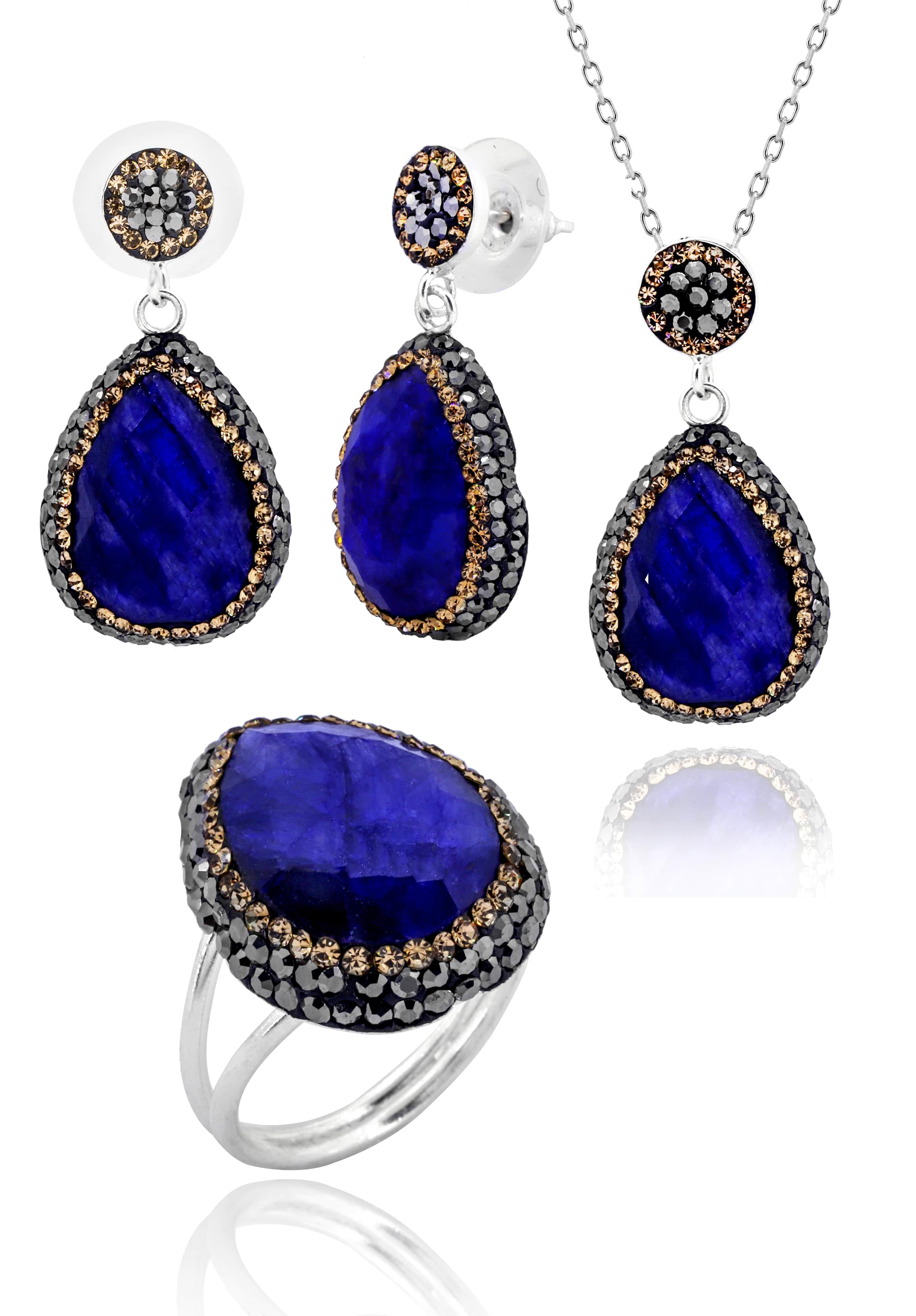 Acacia Series Oval Blue Sapphire Natural Stone Women&#39;s Triple Set Adjustable Size
