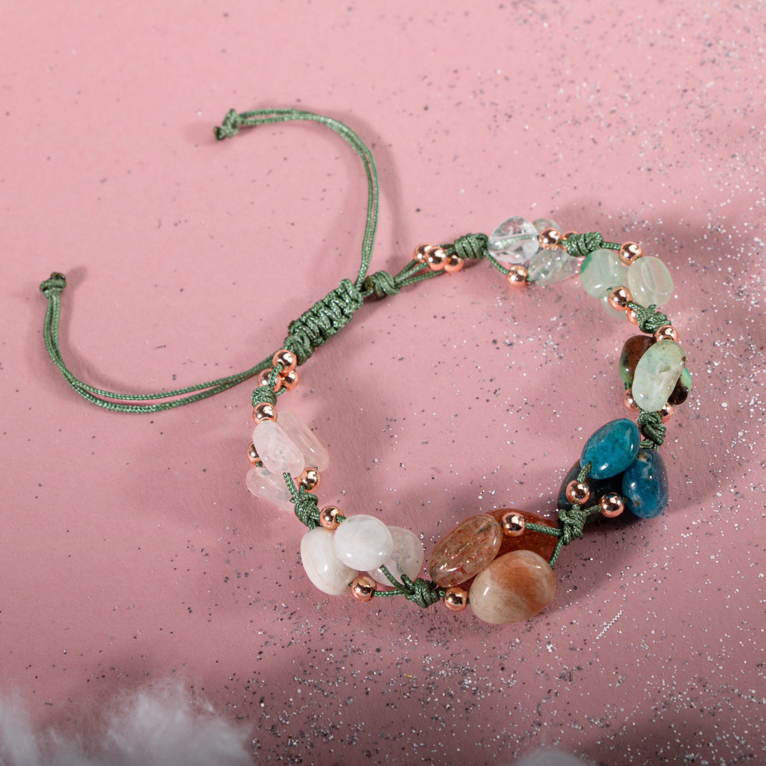 Libra Bracelet Aquamarine, Moonstone, Sunstone, Chrysoprase, Blue Apatite, Pink Quartz, Green Aventurine