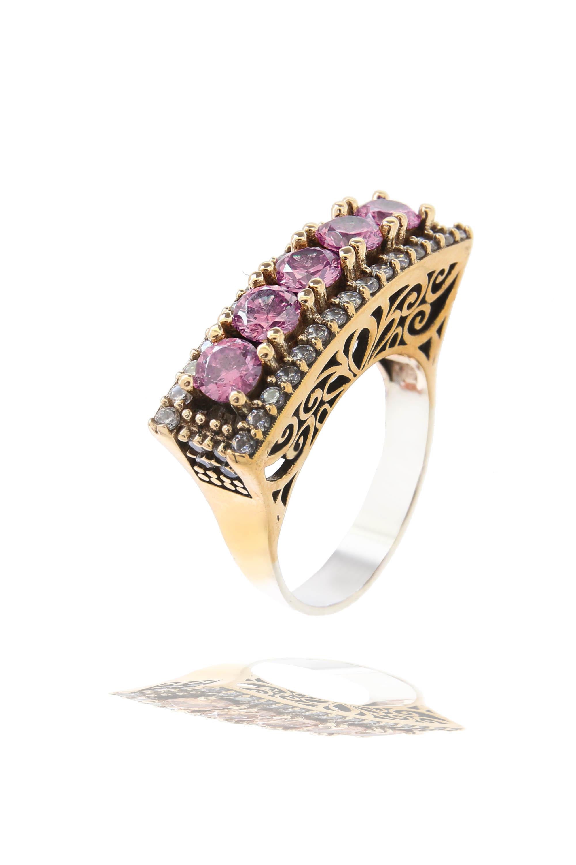 Bestas Series Pink Quartz Stone Option Authentic 925 Sterling Silver Women's Ring