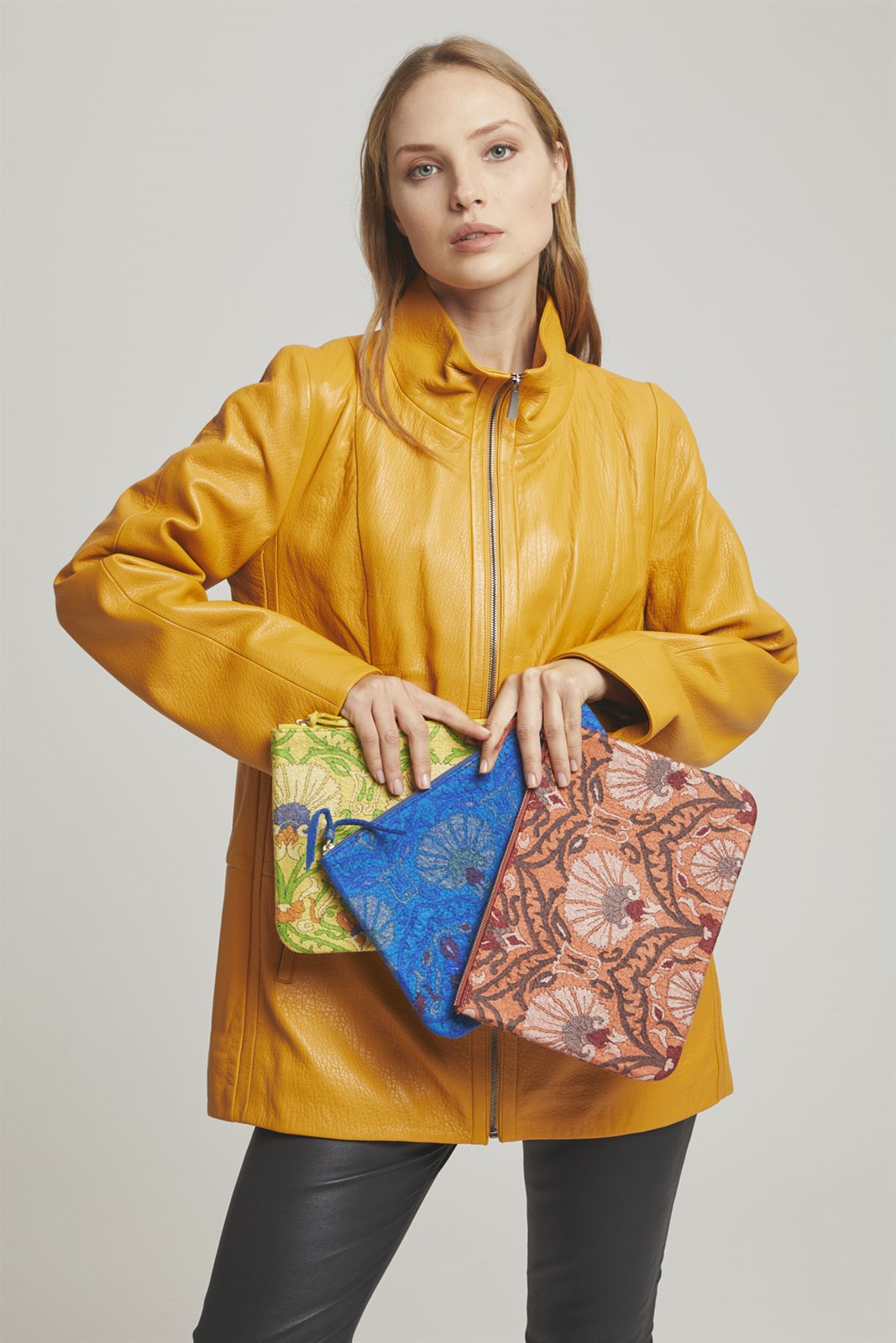 Ikigai The City Orange 12.5 Inch Lined Zippered Silk Wool Blend Felt Handbag