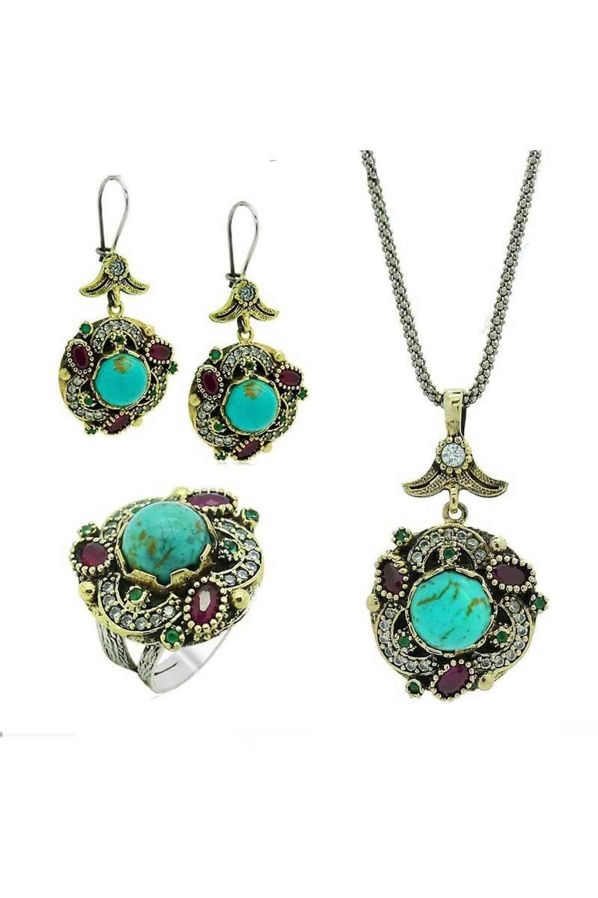 Behiye Series Silver Natural Turquoise Stone Set Jewelry