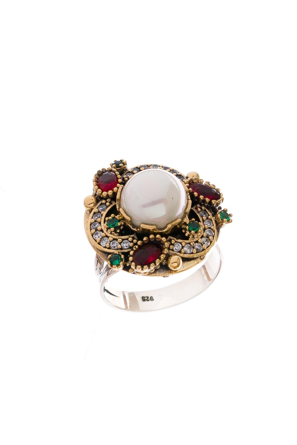 Behiye Series Silver Natural Pearl Stone Women's  Ring Adjustable Size