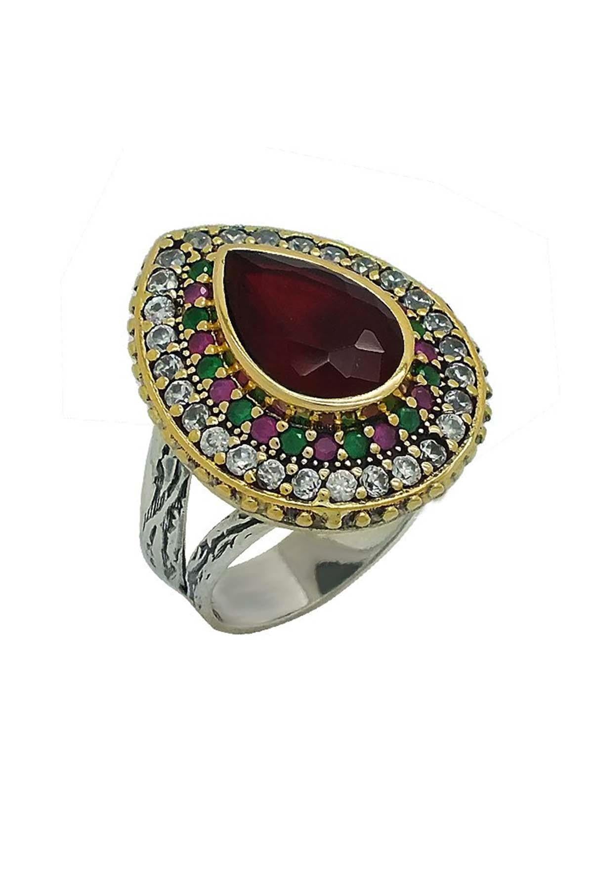 Ruby Stone Silver Authentic Women's Ring Hürrem Sultan Ring Models Adjustable