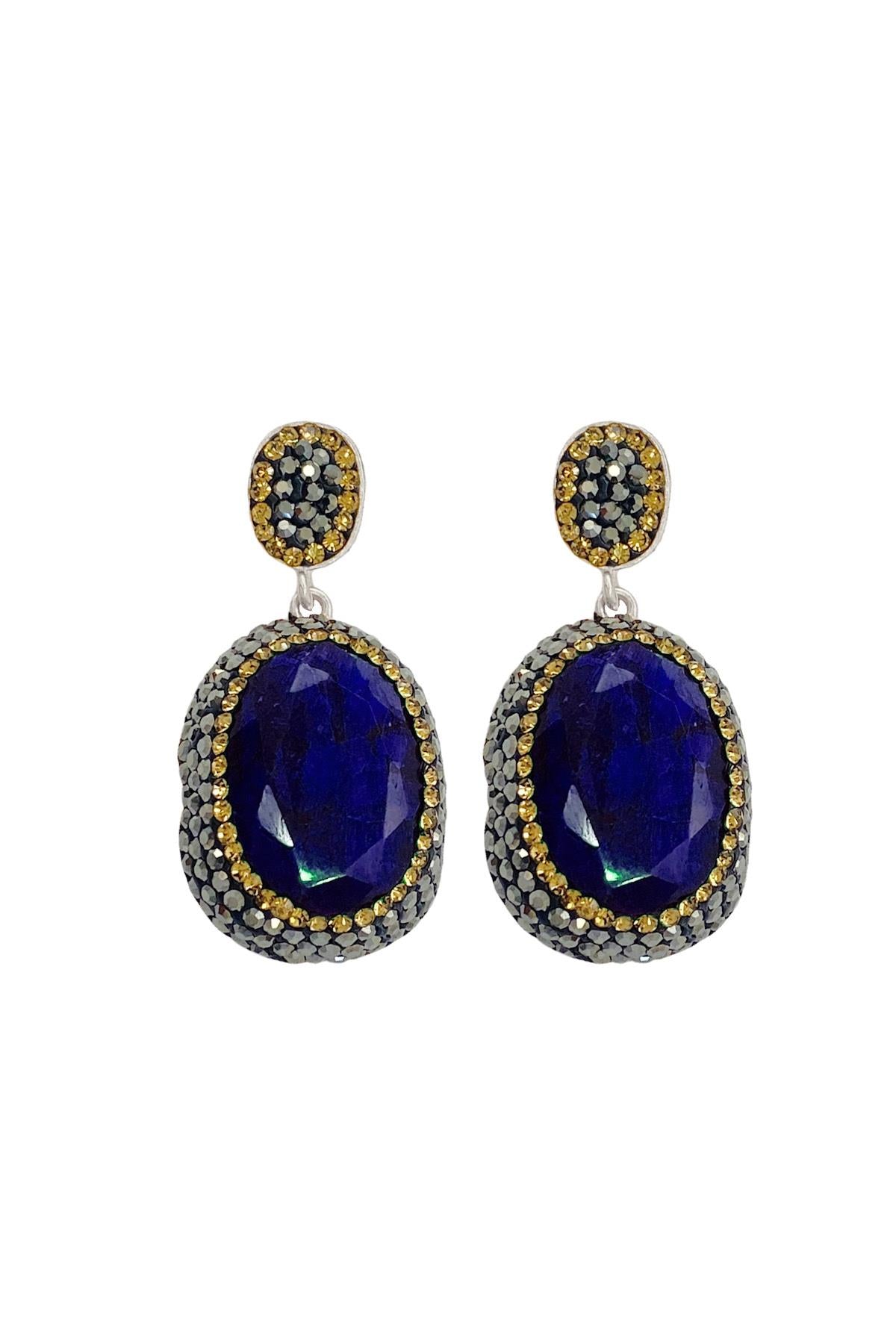 Acacia Series Blue Sapphire Natural Stone Silver Women's Earrings