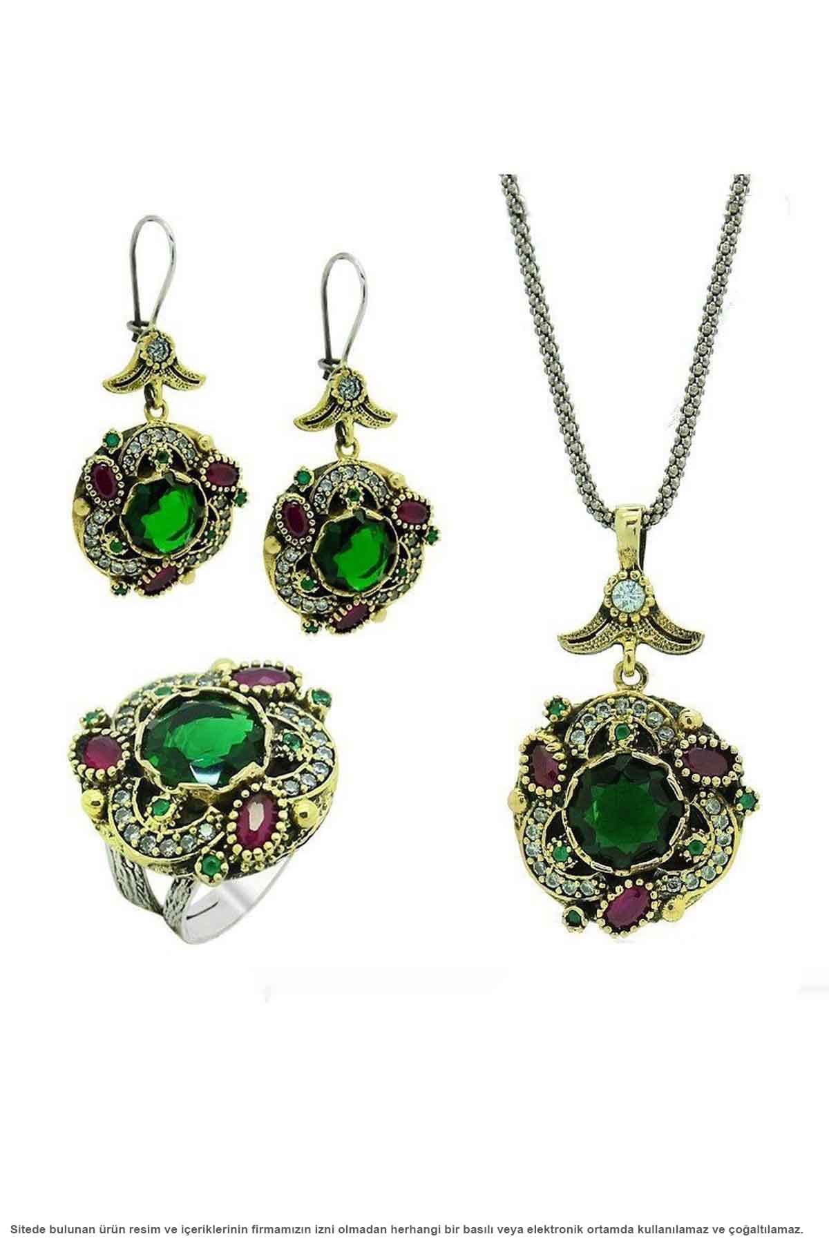 Behiye Series Authentic Silver Jade Stone Set Women's Jewelry Sets Handcrafted Production Midyat Jewelry