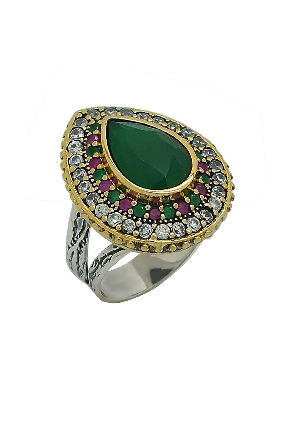 Emerald Stone Hürrem Sultan Set Drop Silver Trio Women&#39;s Jewelry