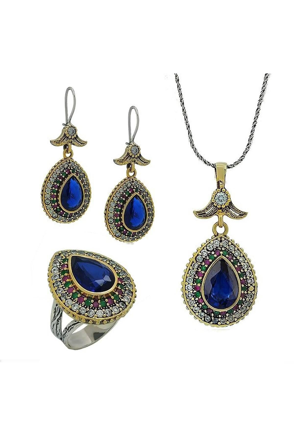 Sapphire Stone Set Silver Triple Women's Jewelry