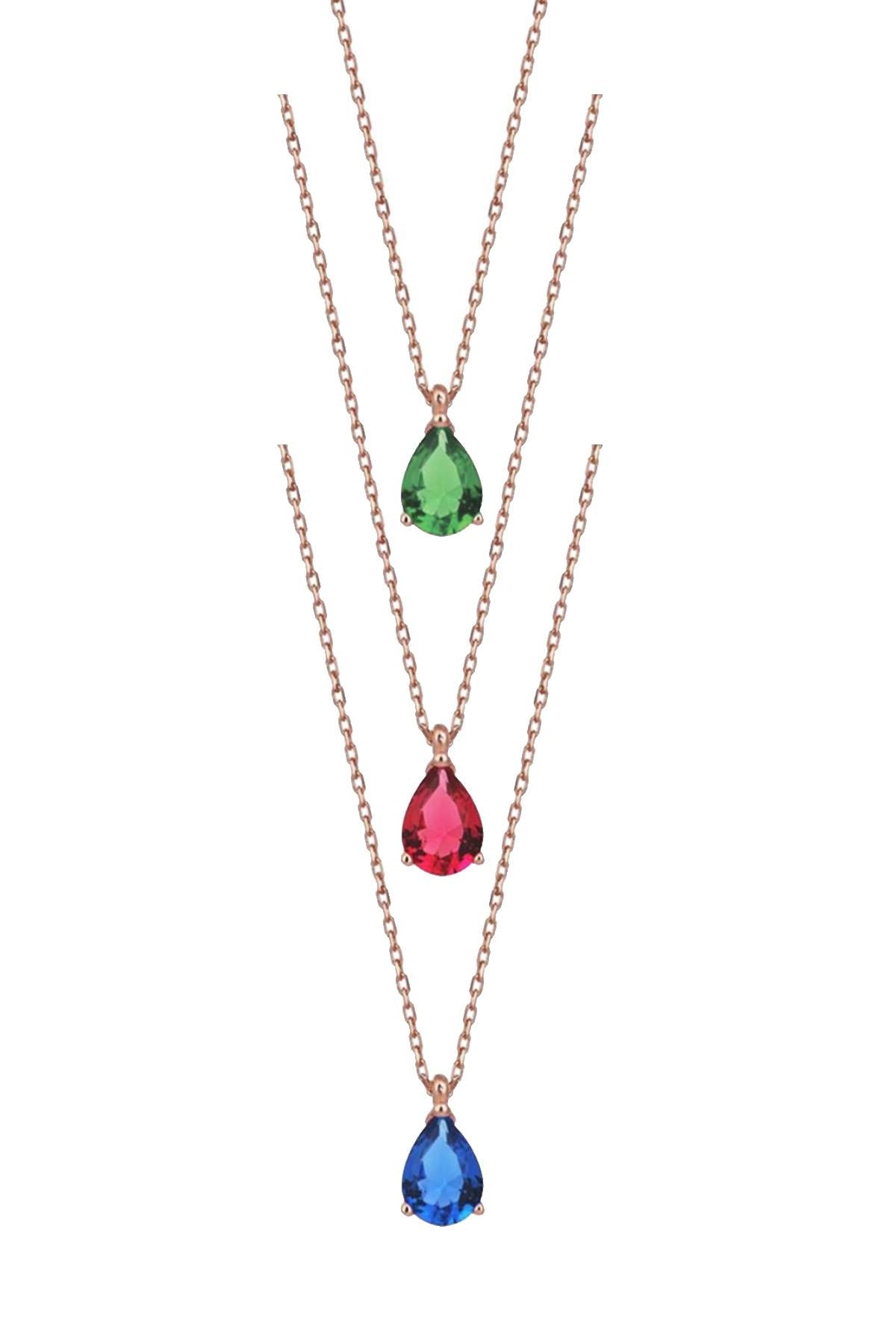Elegant 925 Sterling Silver Heart Drop Necklace with Miniature 3-Color Gemstone Options - A Symbol of Love and Courage