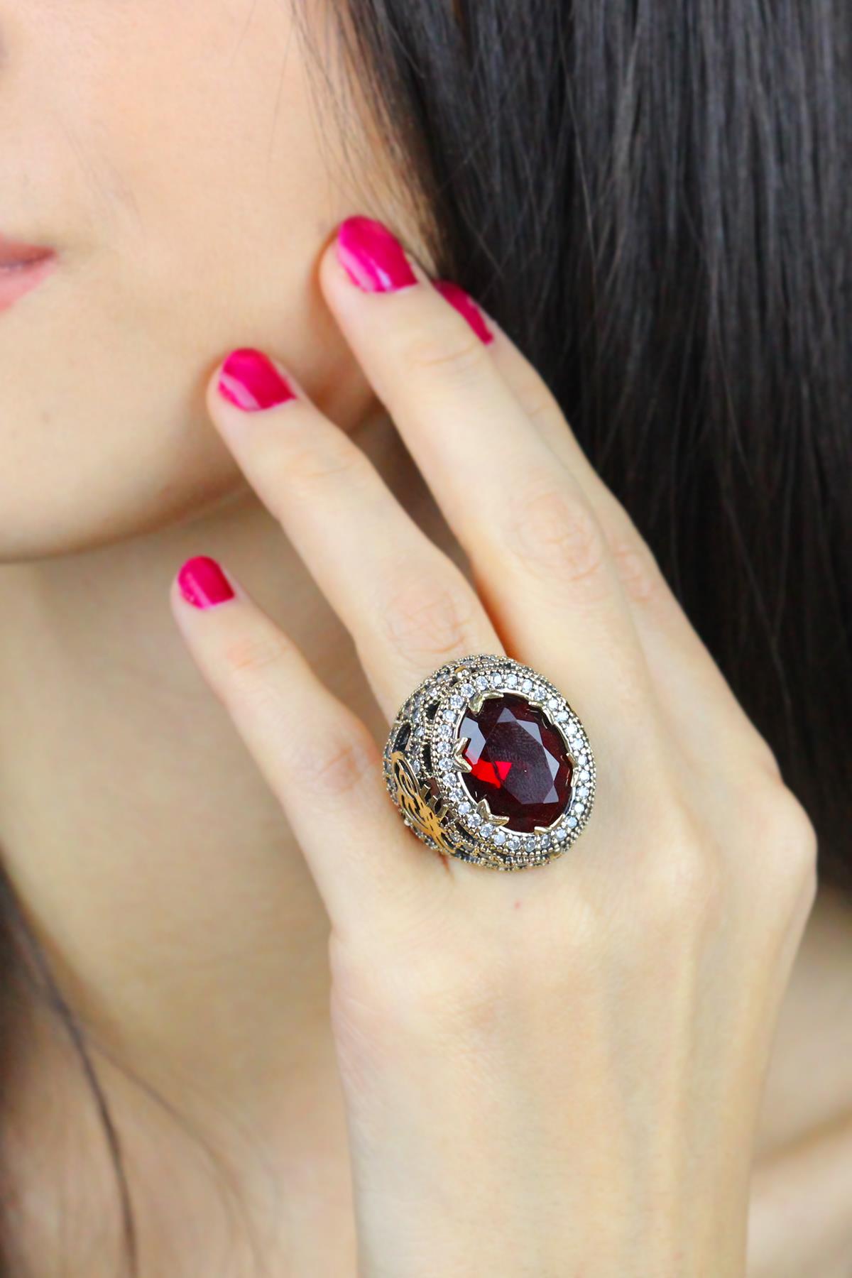 Sultani Series Authentic 925 Sterling Silver Women's Ring with Red Garnet Stone and Colorful Stone Options