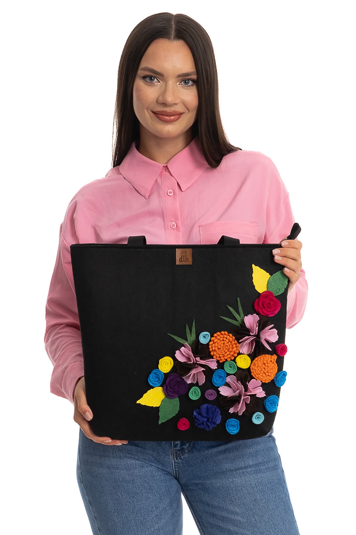 Handmade - Large Felt Shoulder Bag - Flower Corner - 40x35cm