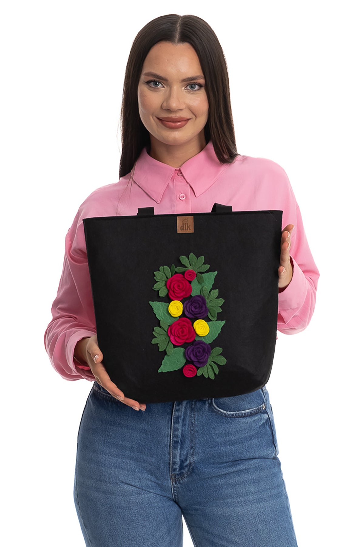 Handmade Medium Size Felt Shoulder Bag - Flower Basket -35x31cm