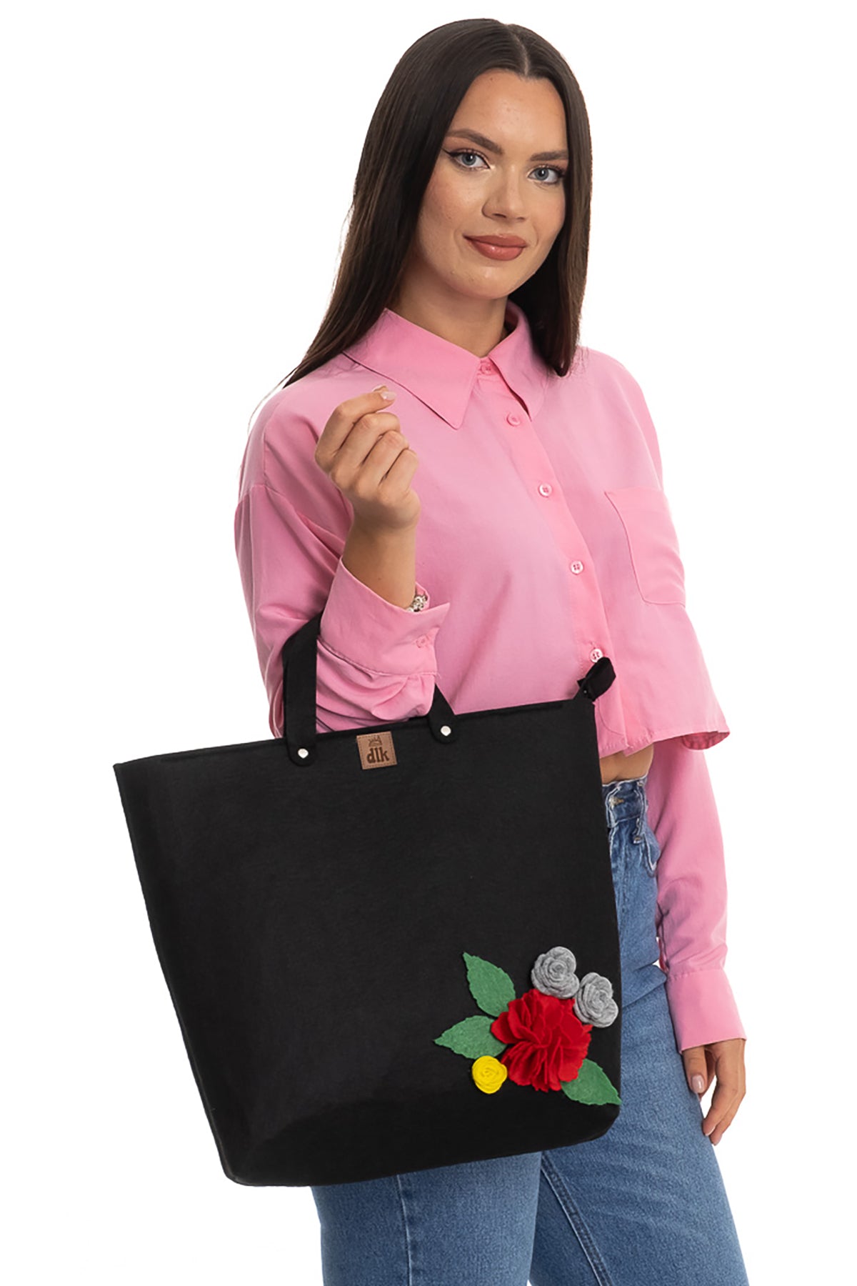 Handmade Large Size Felt Handbag -Red Carnation -40x35cm