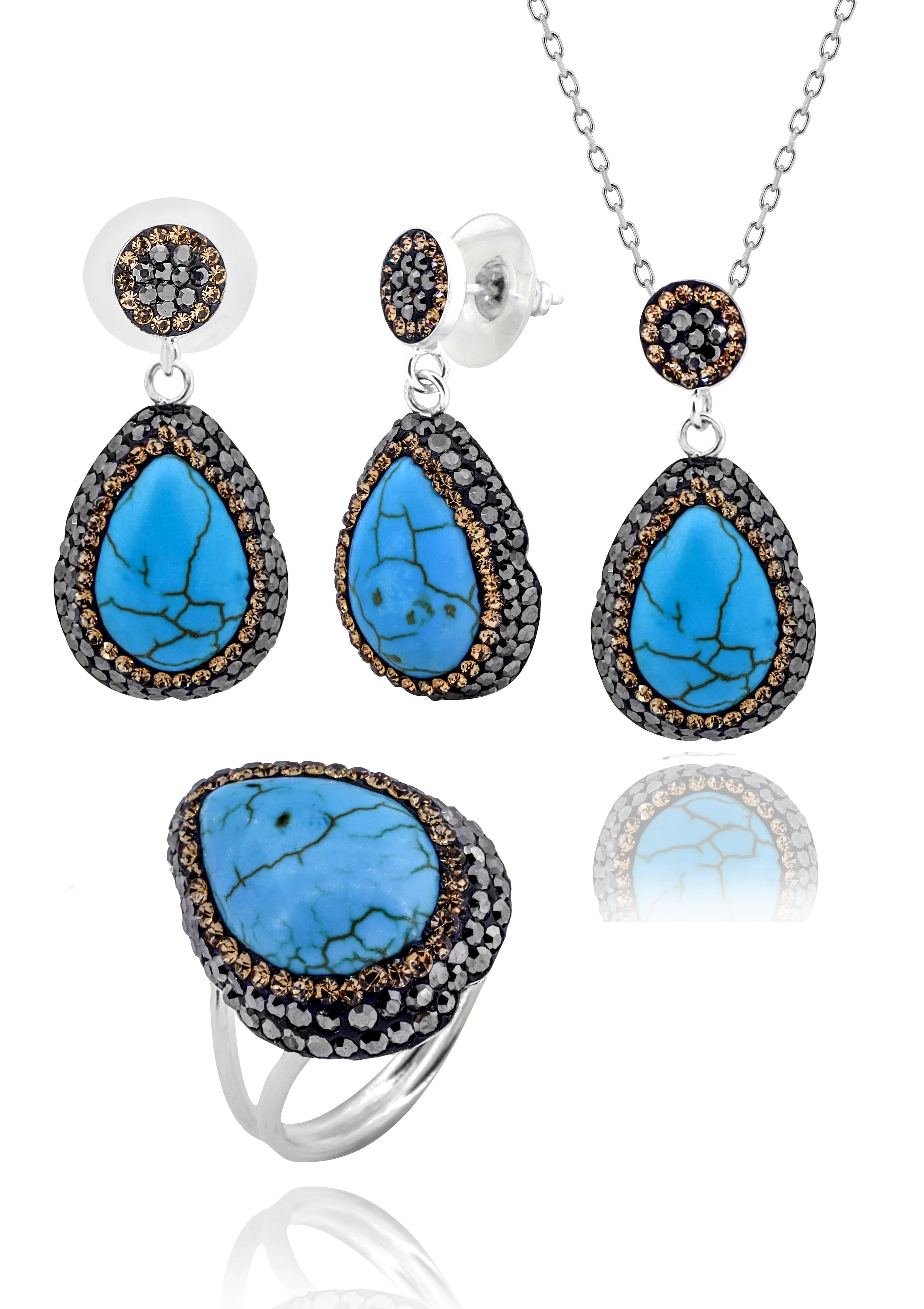 Akasya Series Drop Natural Stone Turquoise Female Triple Set Adjustable Size