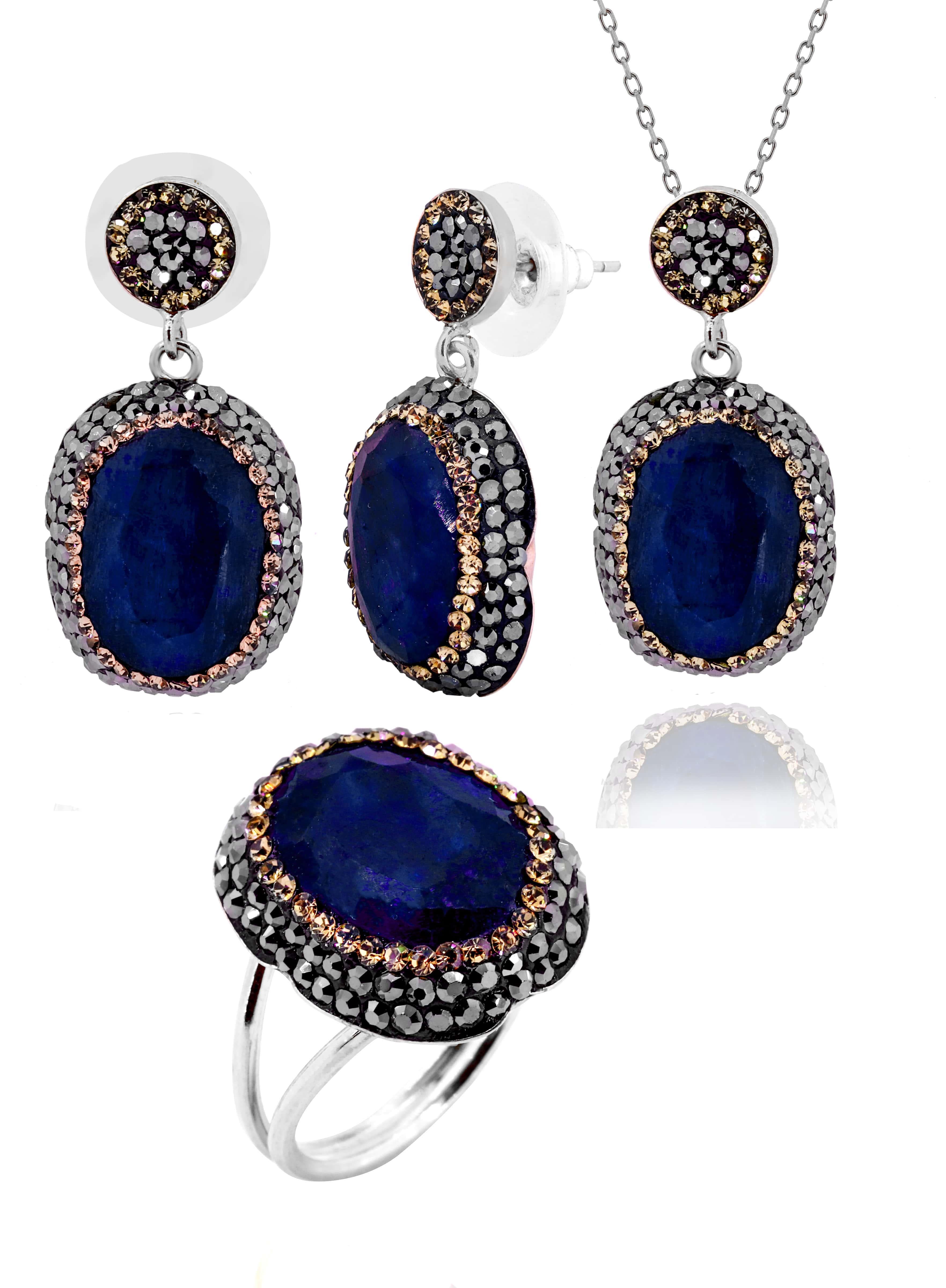 Acacia Series Oval Natural Stone Blue Sapphire Women Triple Set Adjustable Size