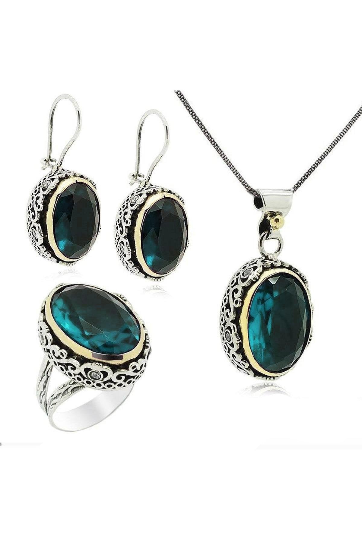 Gayde Series Aquamarine Blue Stone Silver Triple Set Jewelry Authentic