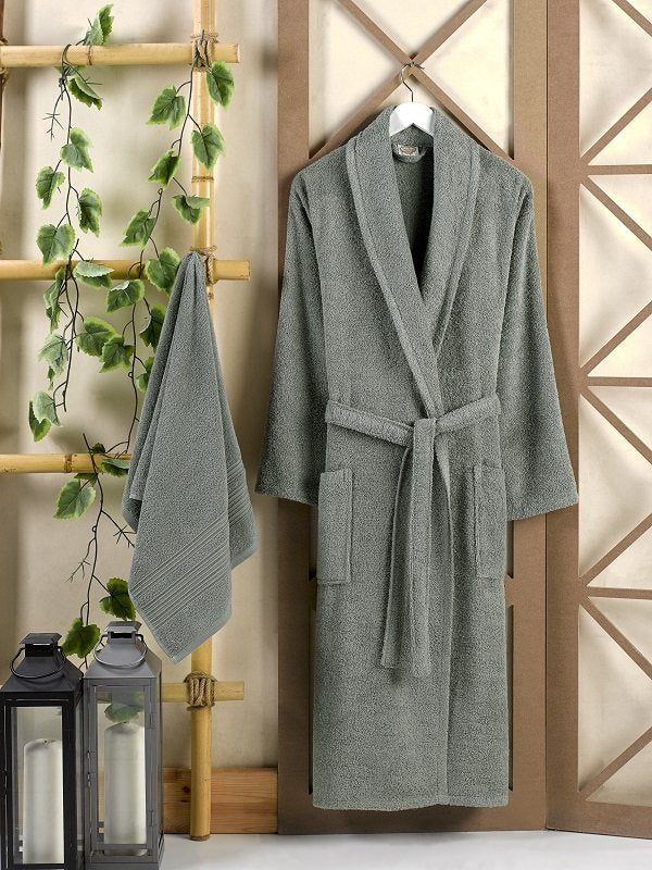 Elevate Your Comfort: Bolbor 2-Piece Cotton Boucle Grey Unisex Bathrobe Set for Your Home