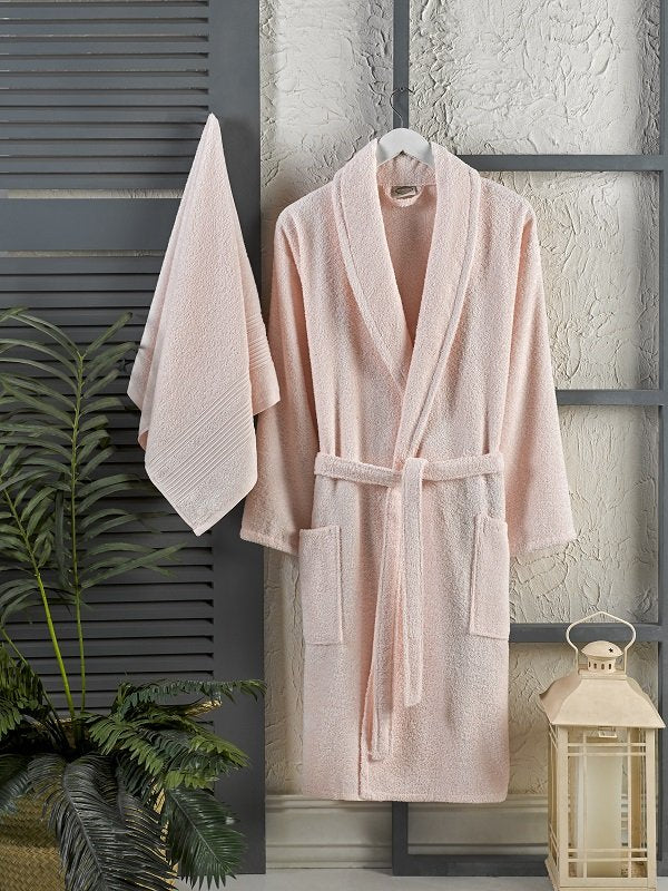 Elevate Your Comfort: Bolbor 2-Piece Cotton Boucle Grey Unisex Bathrobe Set for Your Home