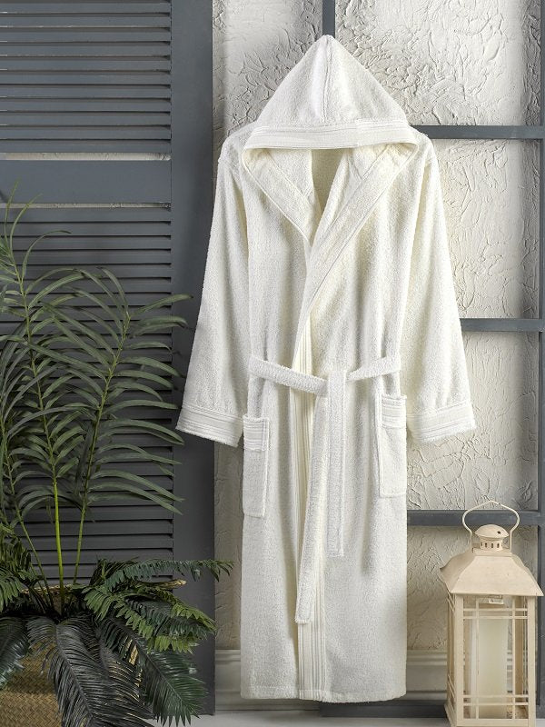 PureComfort Turkish Cotton White Boucle Hooded Unisex Bathrobe - Your Luxury Essential