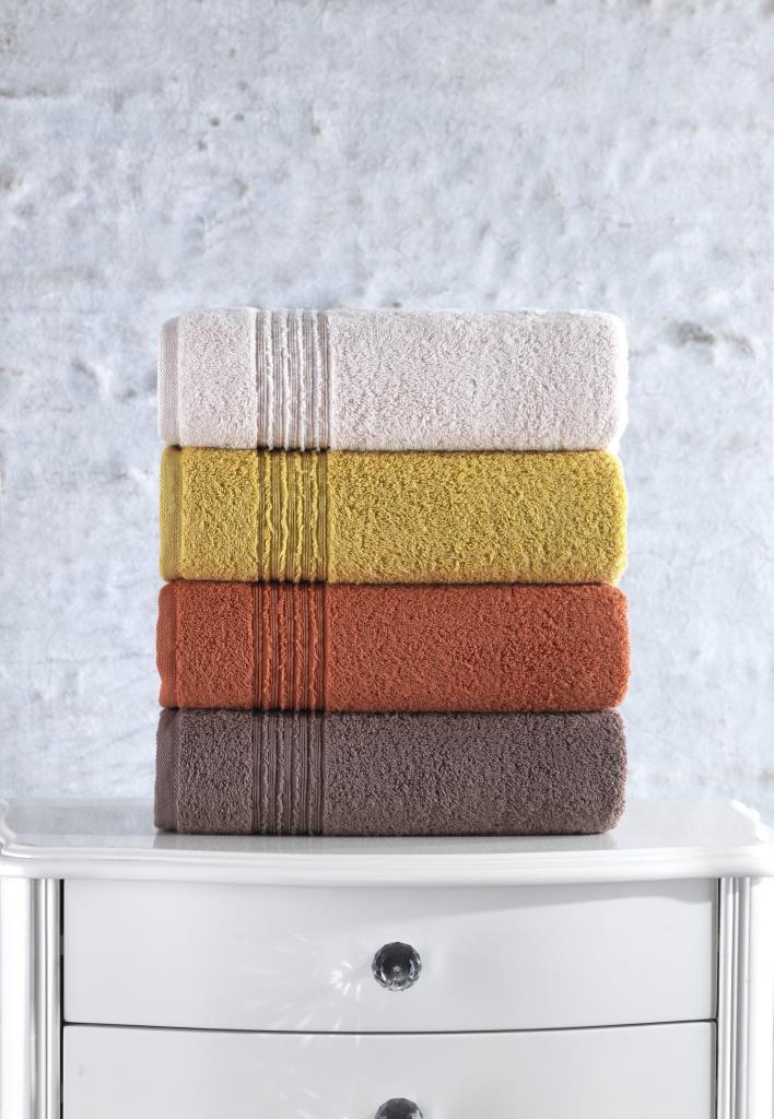 Cotton Box Plump 50x90 Set of 4 Towels Coral Yellow Brown Beige