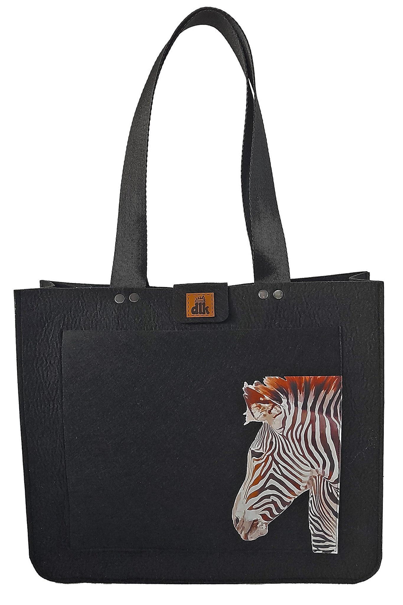 Large Size Shoulder Bag - Printed Felt Bag - Zebra - 40x33x10cm
