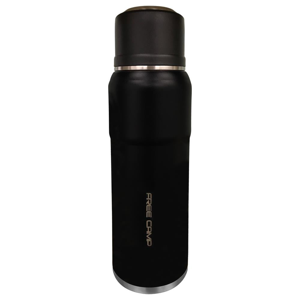 FreeCamp Martinez Thermos | 1-Liter Capacity | Sleek Black | Hot for 24 Hours, Cold for 12 Hours