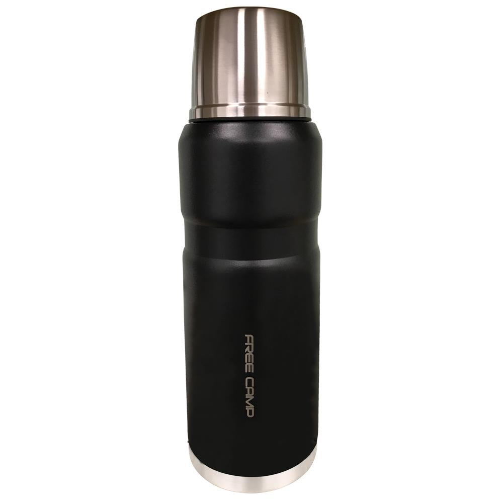 FreeCamp Nevada Thermos - 1 Liter | Sleek Black | 24 Hours Hot & 12 Hours Cold