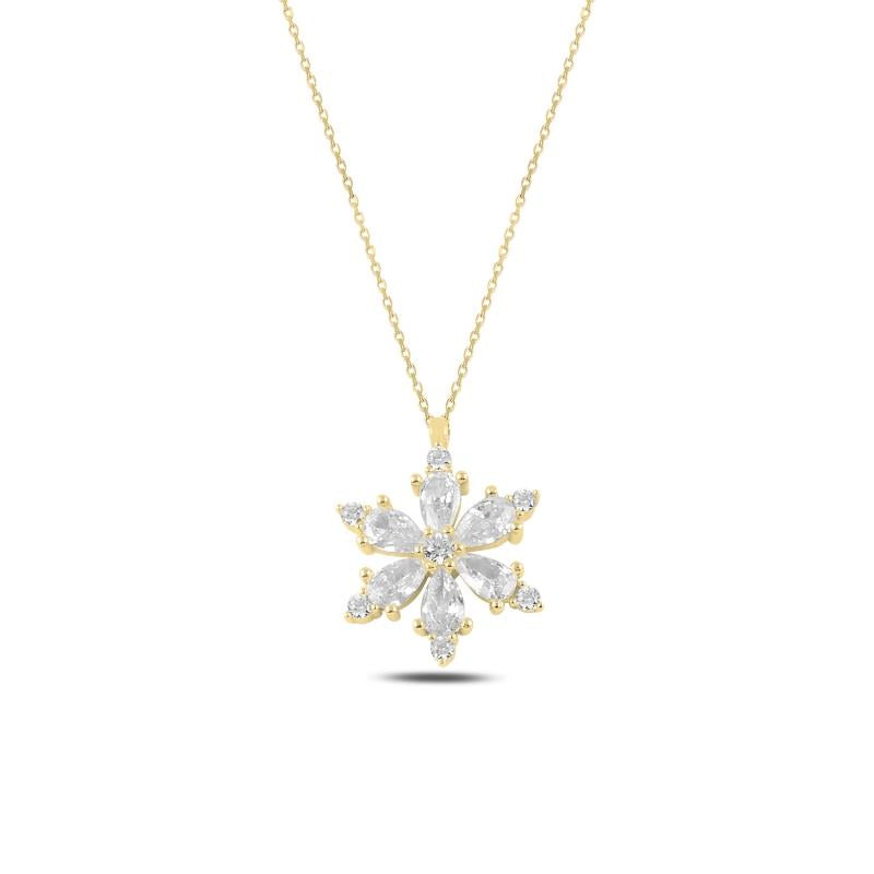 White Quartz Stone Snowflake Necklace 925 Sterling Silver Chain Necklace