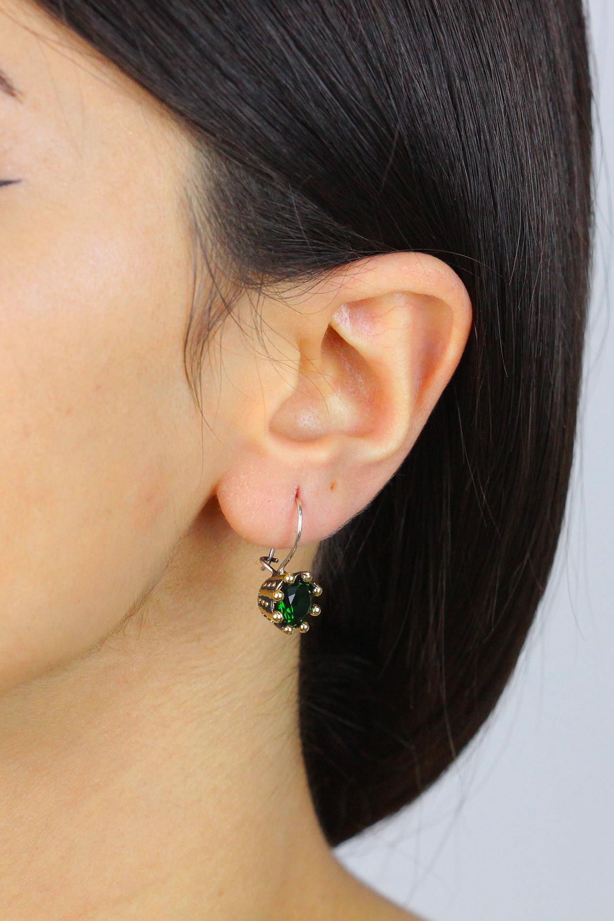 Green Colored Jade Authentic Stone Silver Women's Earrings