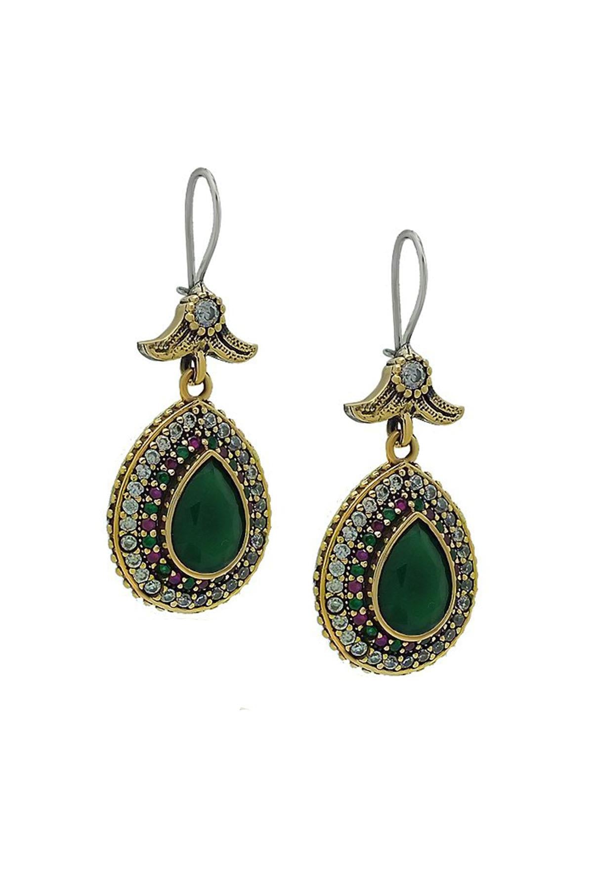 Green Emerald Stone Silver Drop Model Natural Stone Earrings Ottoman Hürrem Didar Sultan Earring Jewelry