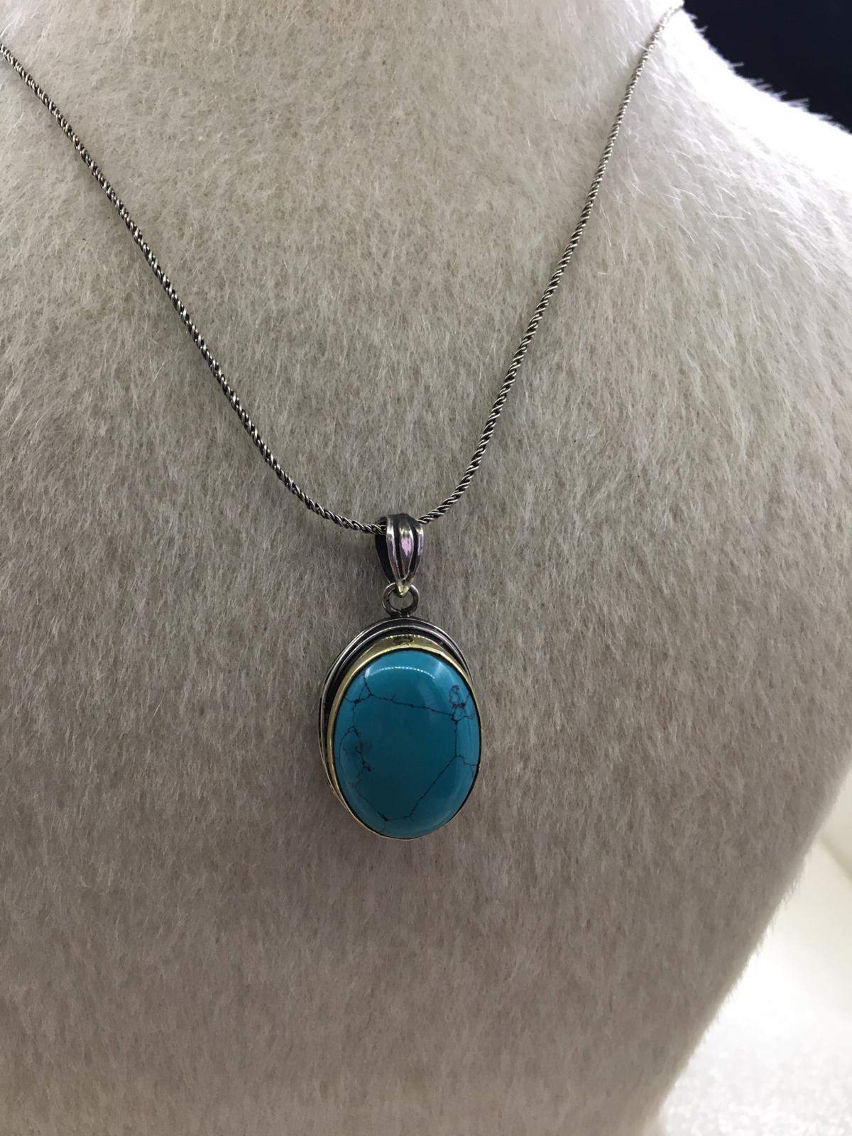 Sarma Series Silver Natural Turquoise Stone Women's  Necklace Handcrafted