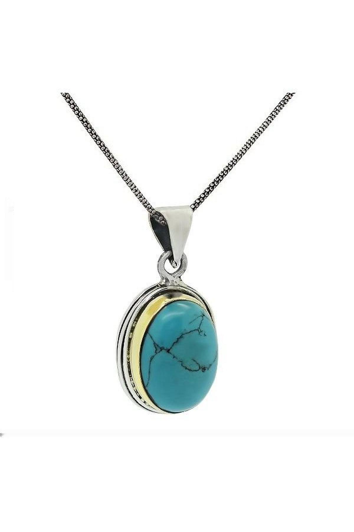 Sarma Series Silver Natural Turquoise Stone Women's  Necklace Handcrafted