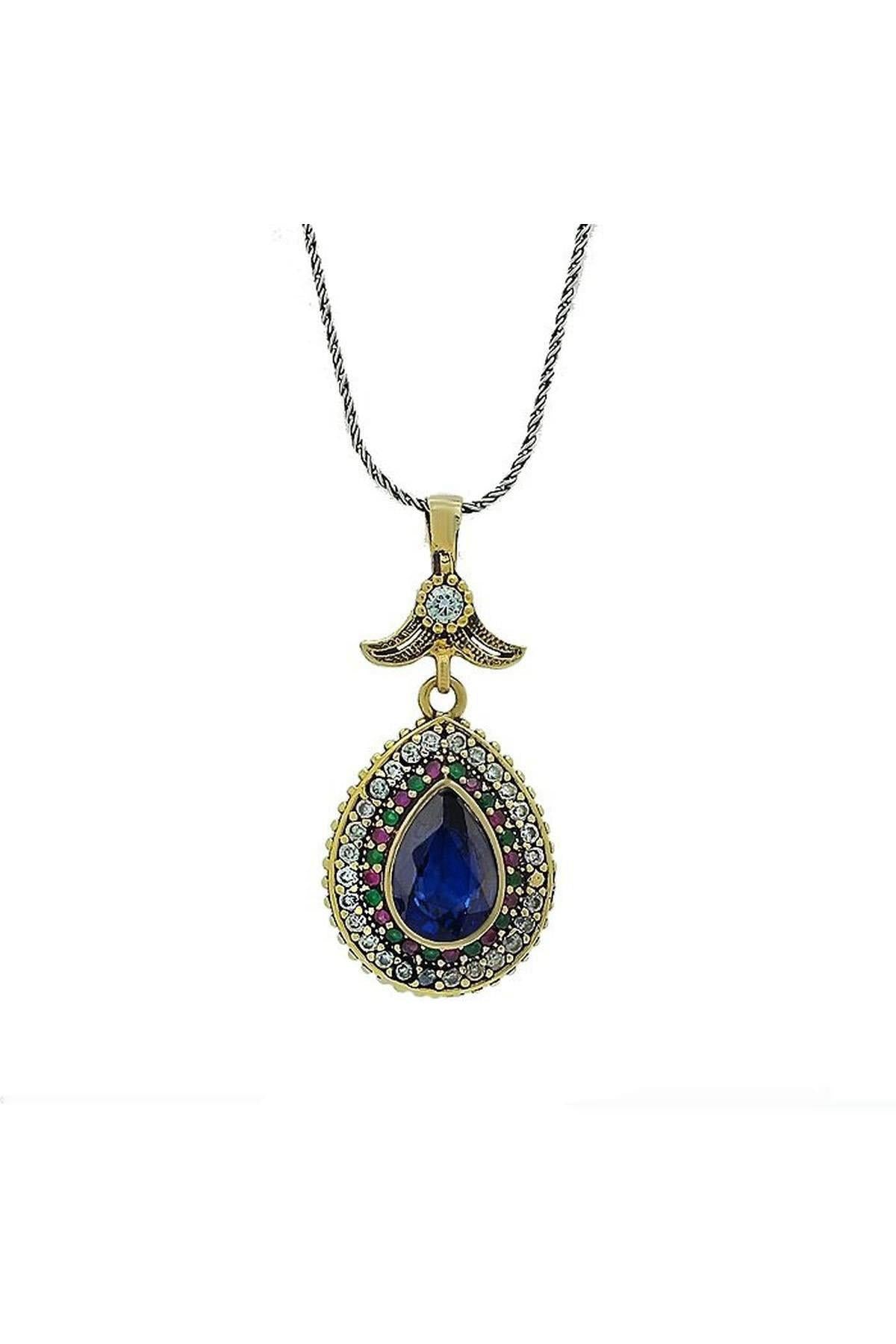 Blue Sapphire Stone Silver Drop Women's Necklace Hürrem Sultan Authentic Necklaces