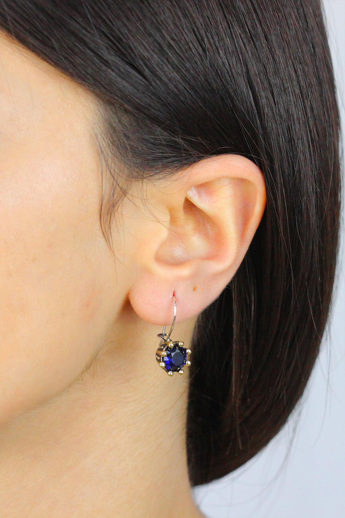925 Sterling Authentic Silver Sapphire Stone Women's Earrings