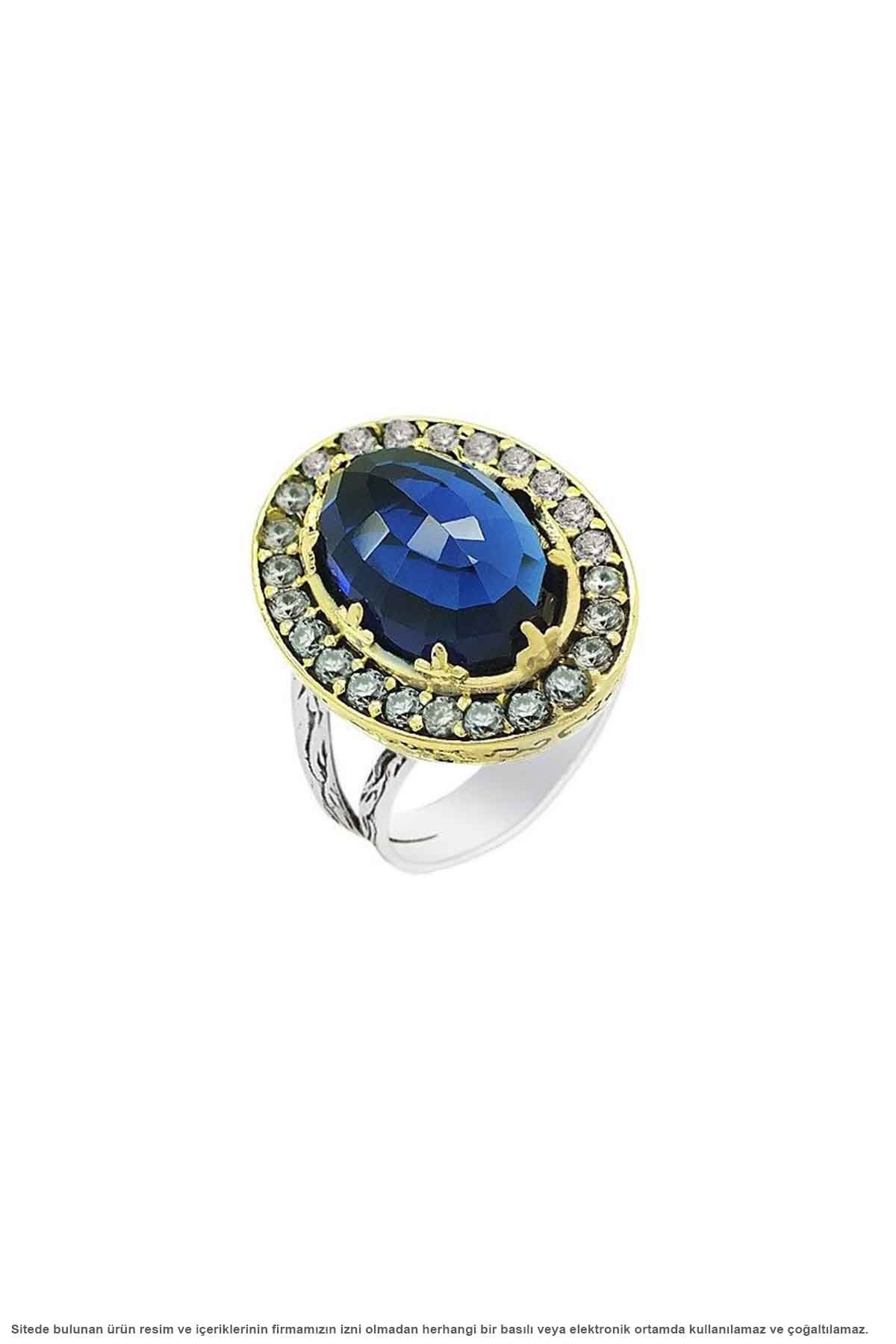 Halime Sultan Series Authentic Women's Ring with Silver Sapphire Stone