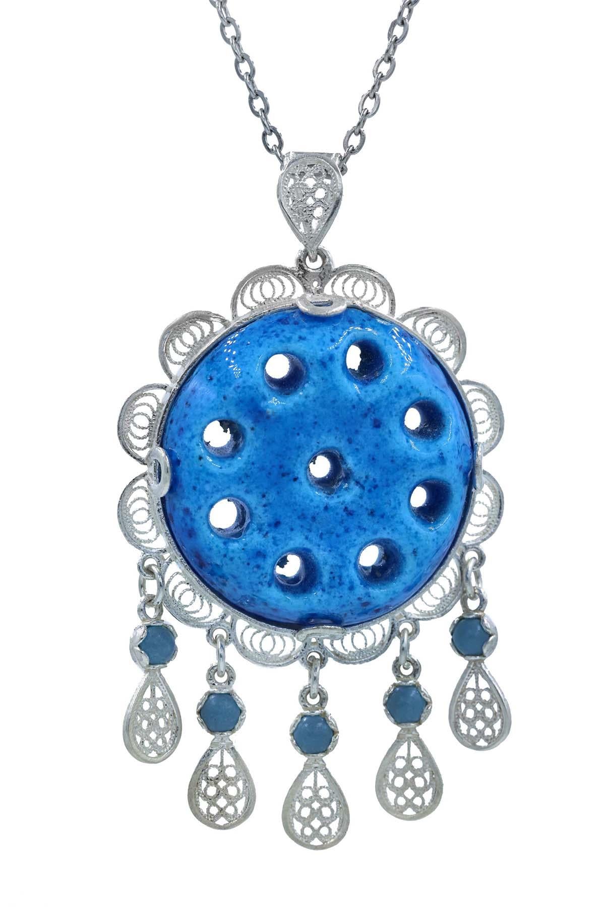 Elegance in Silver: Handcrafted 925 Sterling Silver Syriac Eye Necklace with Iranian Turquoise