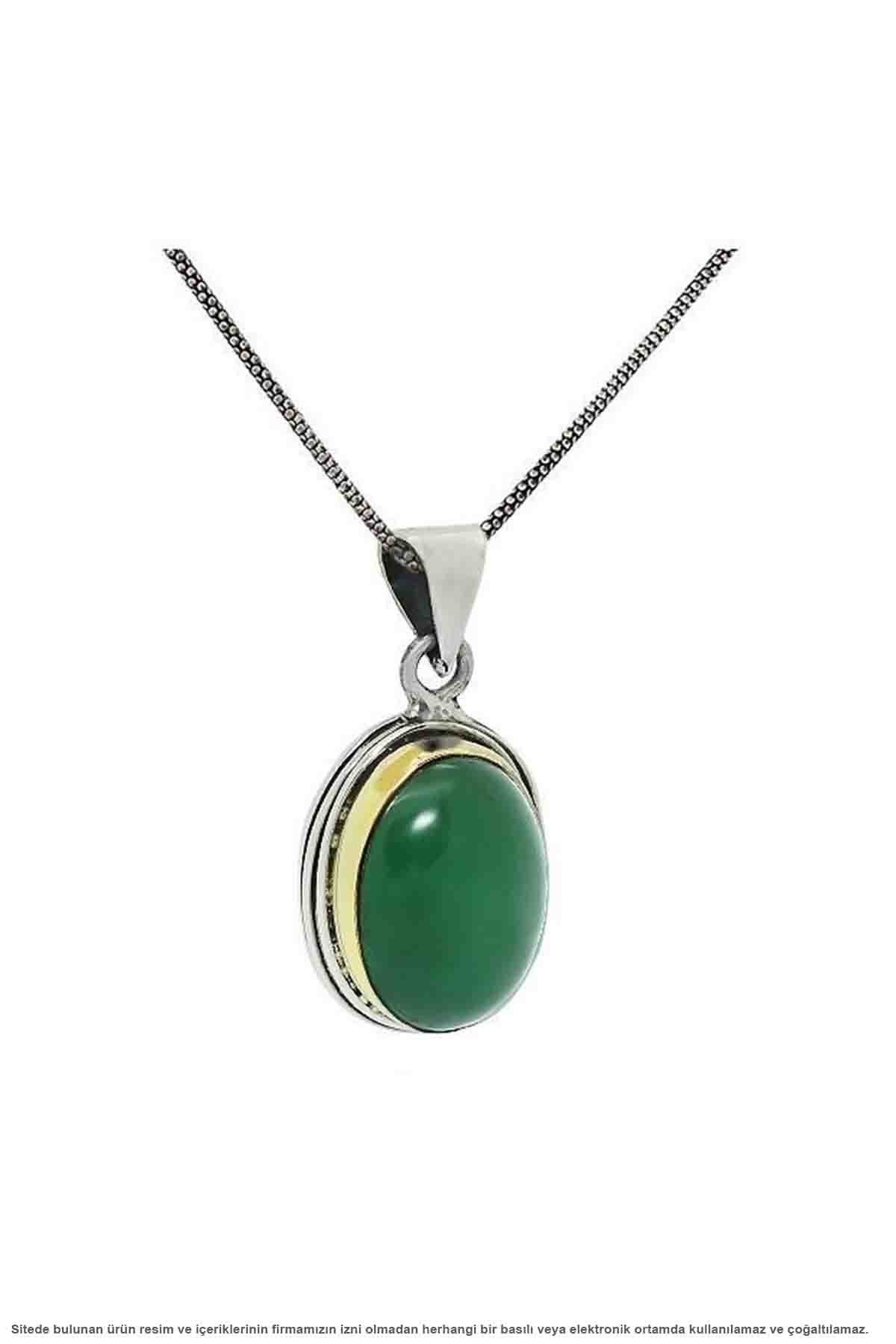 Sarma Series Silver Green Agate Stone Handcrafted Women's  Necklace