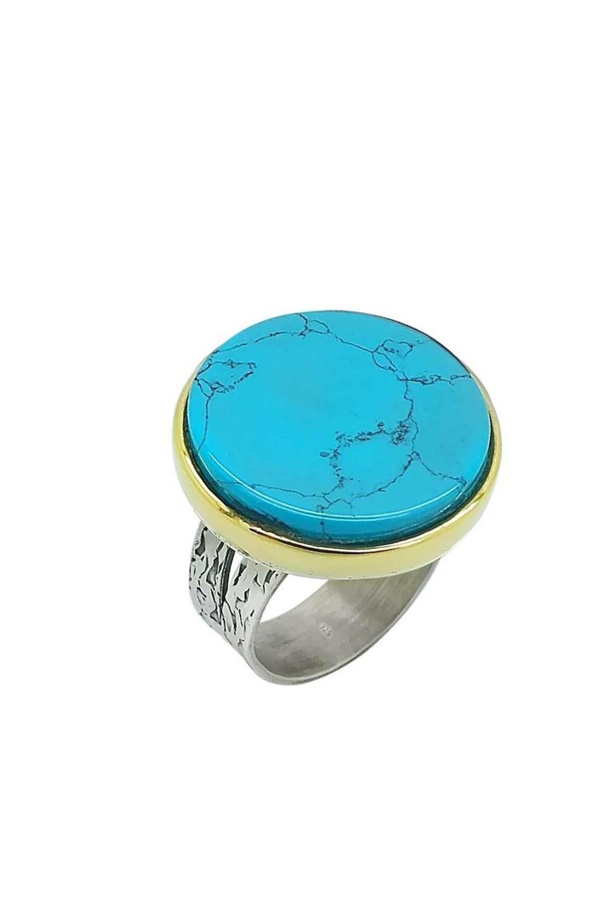 Blue Colored Turquoise Turquoise Stone Round Authentic Adjustable Ring