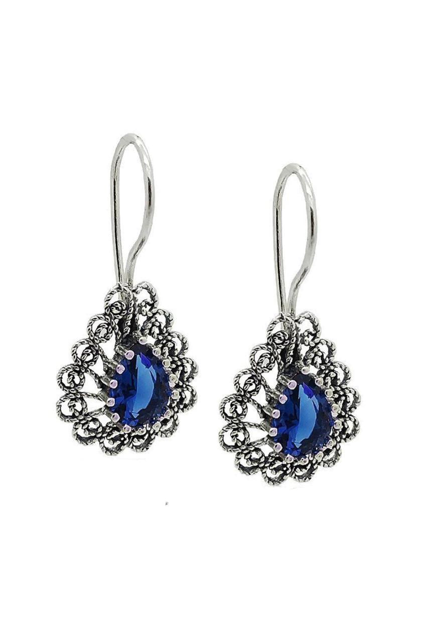 Blue Sapphire Color Options Telkari Stone Ladies Earring Silver