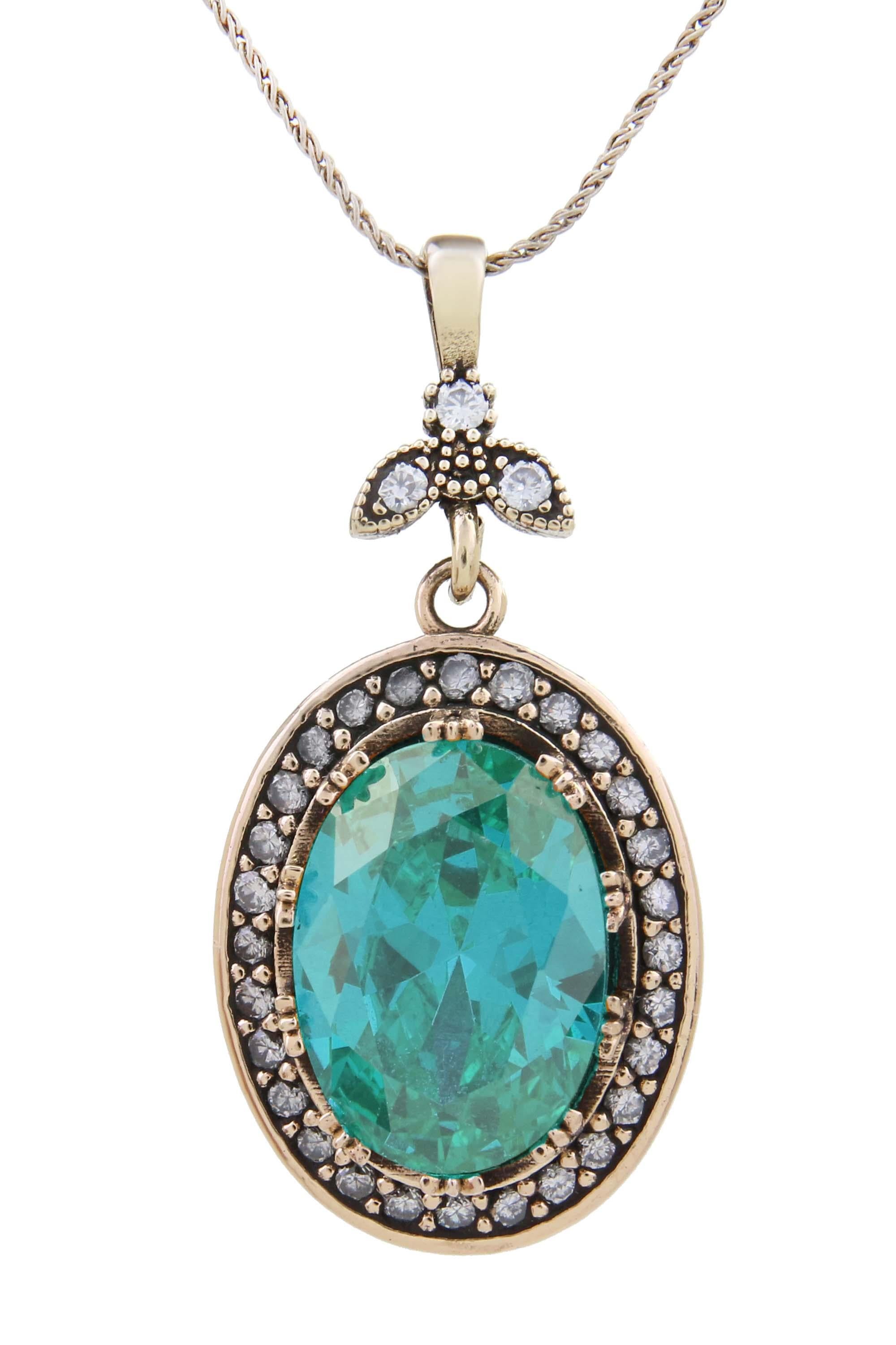 Authentic Series Aquamarine Blue Color Stone Authentic Sterling Silver Women's Necklace