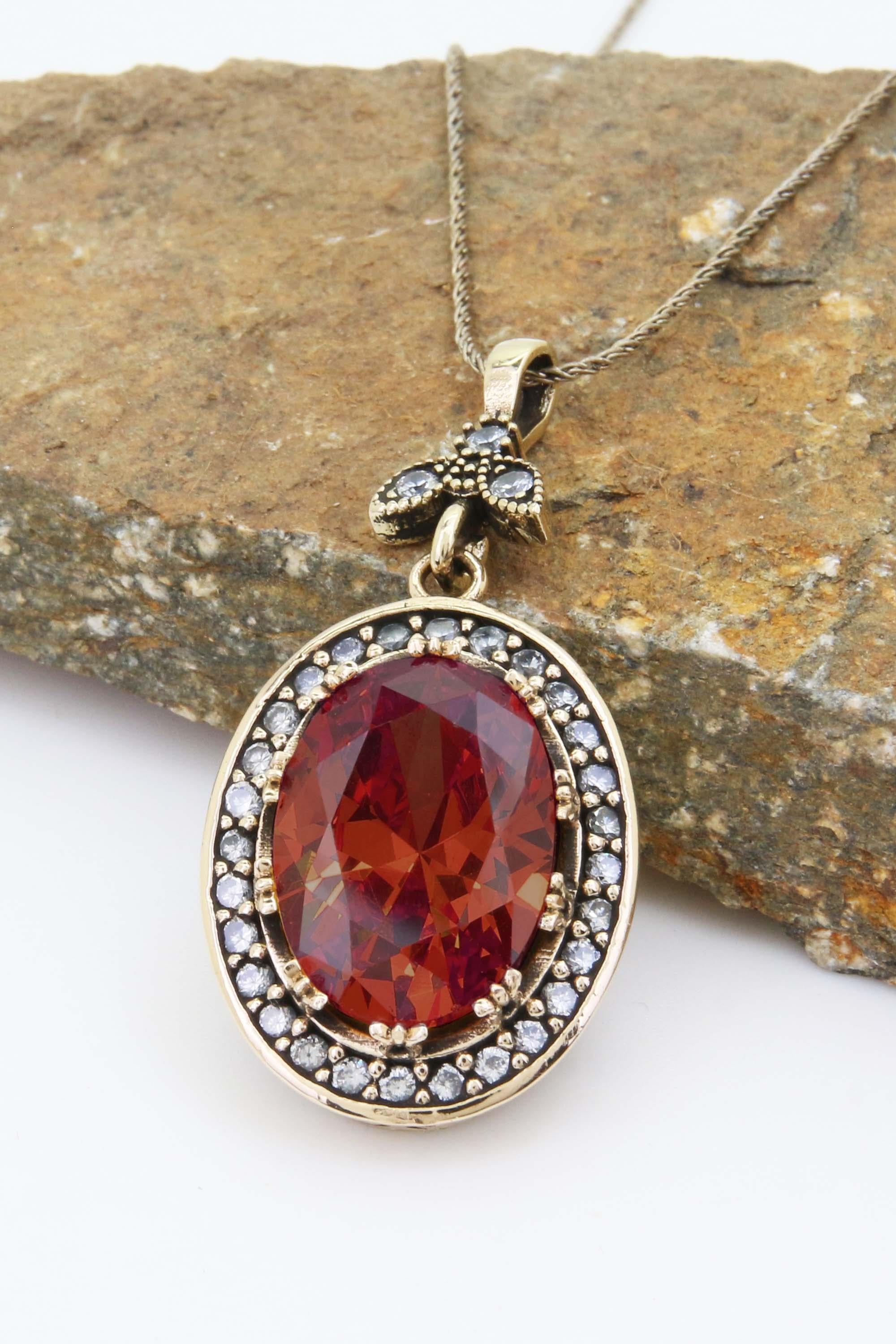 Authentic Series Red Garnet Stone Authentic Sterling Silver Women's  Necklace with Colorful Stones