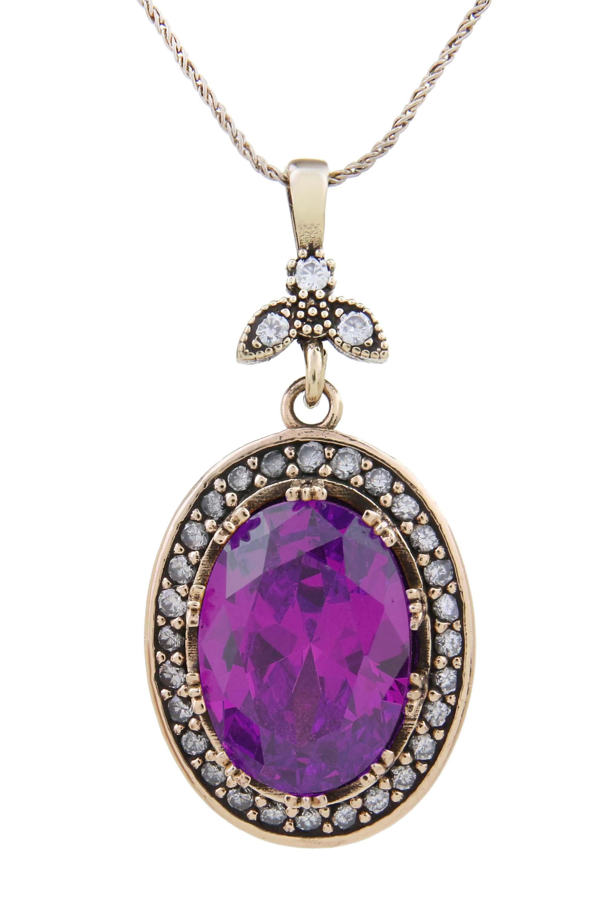 Authentic Series Purple Amethyst Colored Stone Authentic Silver Women's Necklace