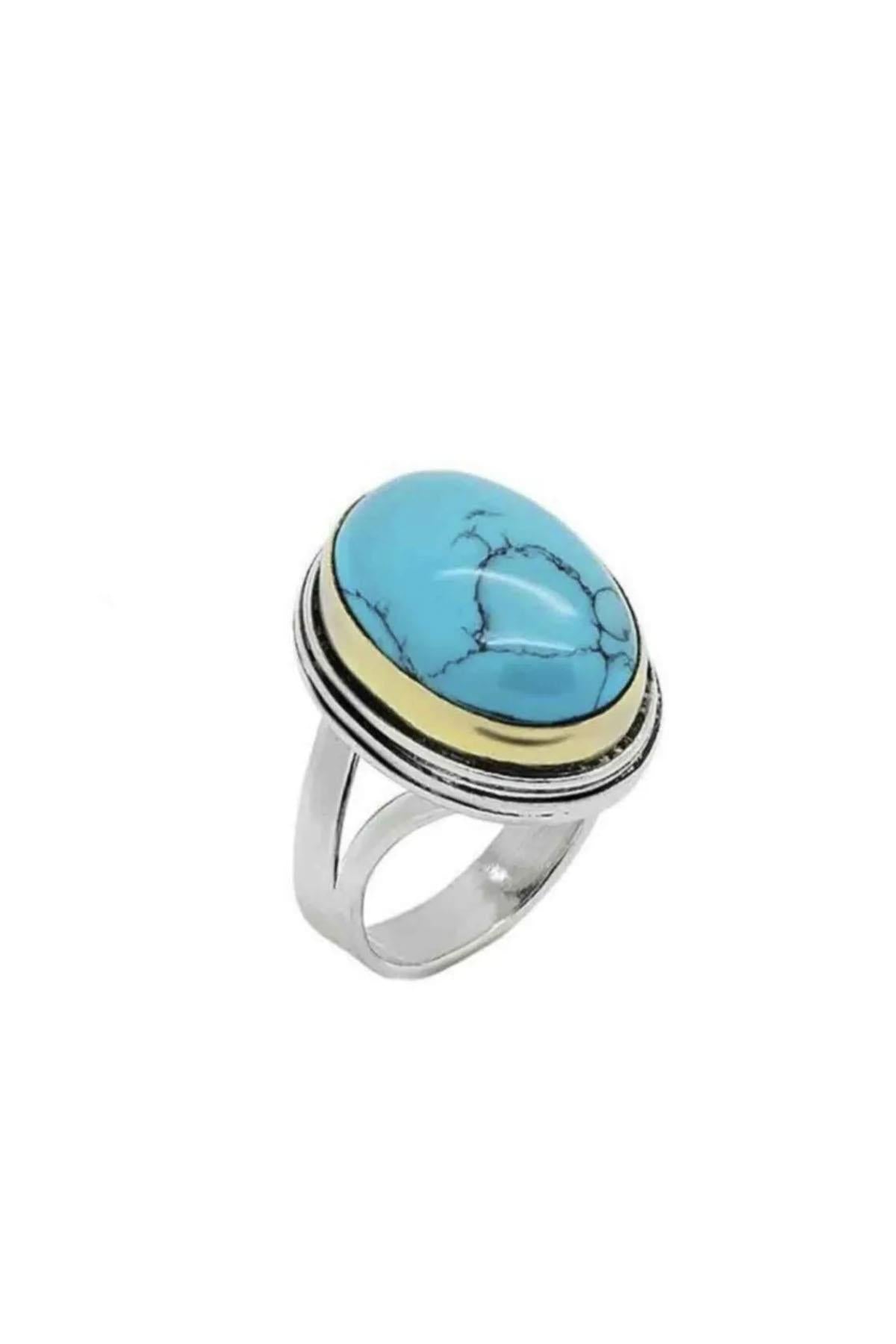 Sarma Series Blue Veined Turquoise Turquoise Stone Handcrafted Women's  Authentic Silver Ring Adjustable Size