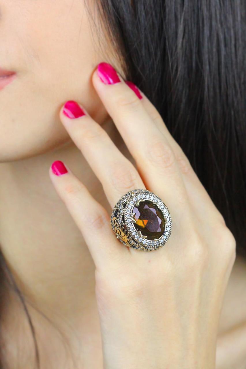 Sultani Series Authentic 925 Sterling Silver Women&'s  Ring with Yellow Citrine Stone and Colorful Stone Options